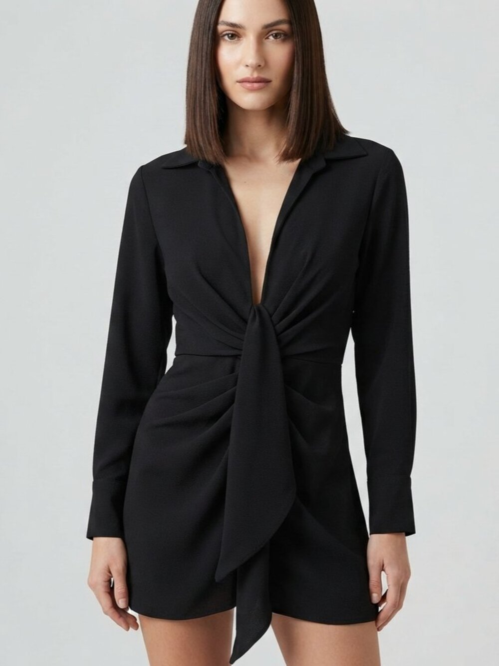 ⭐️$25 -SHIRT DRESS WITH DROP NECKLINE + FRONT TIES | BLACK | NEW